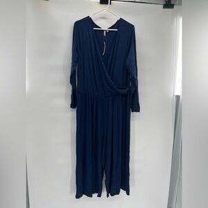 ASOS curve women’s blue jumpsuit wrap front jersey size 18 UK 22 wide leg